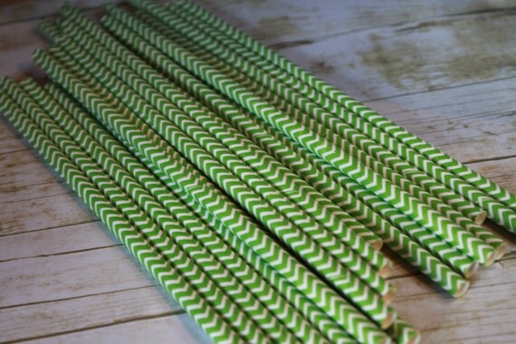 30 Green Chevron Drinking Straw -- Dark Green Paper Straws Il_570xn