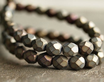 Matte Iris Brown Czech Glass Bead 6mm Firepolish Faceted Round Bead : 25 pc Strand