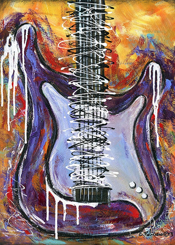 Fine Art Print Coloful Electric Guitar by NYoriginalpaintings