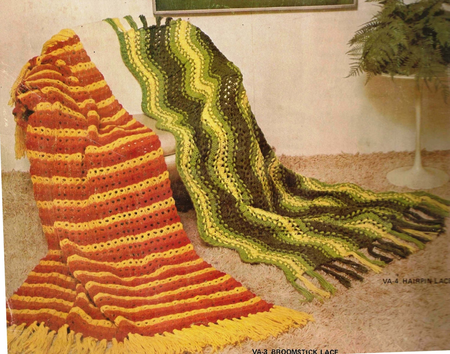 Broomstick Lace Afghan Pattern on Left by suerock on Etsy