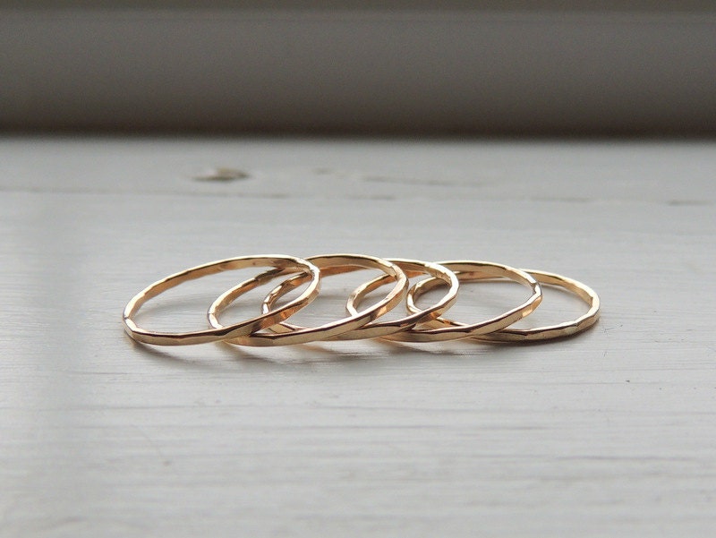 Gold Stackable Midi Ring Set Set of thin gold filled ring