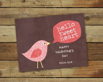 Printable Valentine card, hello tweet heart, editable pdf - instant download