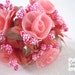 Coral Flowers - ribbon roses - 3 bundles - 18 flowers embellishment scrapbooking