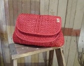 Vintage Red Raffia Clutch red Summer woven Purse 40s style 70s wicker handbag