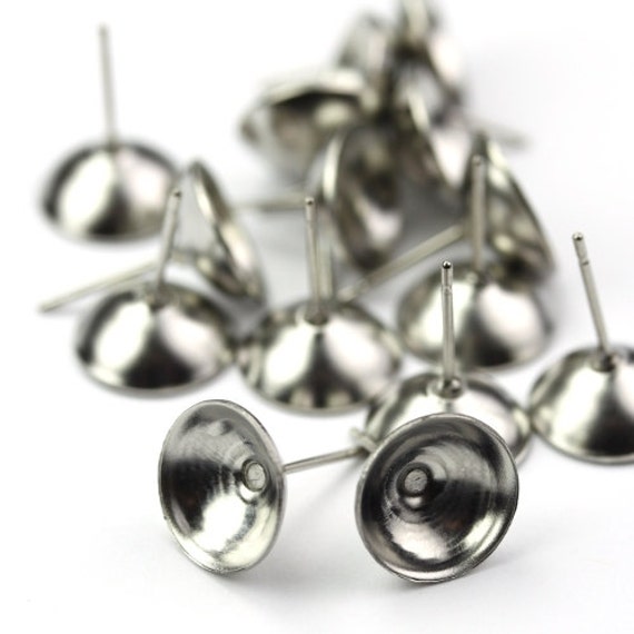 Earring Findings Surgical Steel Post 10mm Cup 50 by mksupplies