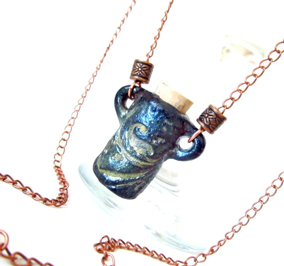 Aromatherapy Necklace Metallic Raku Ceramic and Pottery