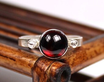 Garnet Ring, Gemstone Ring, January Birthstone Ring, Sterling Silver Ring, Handmade Ring