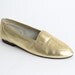 size 7 | vintage gold leather shoes | gold leather skimmer | vintage 80s metallic leather flats | 37.5