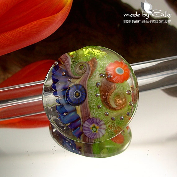 1 Handmade Lentil Formed Lampwork Bead Focal Sra Glass 8015