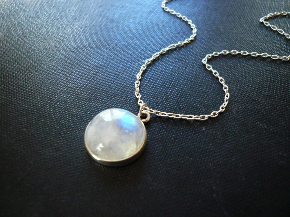 Moonstone Necklace in Sterling Silver Bezel Set Smooth