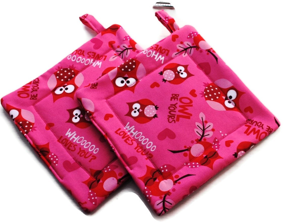 Handmade Quilted Pot Holders Set of 2 Owls by OriginalsbyLauren