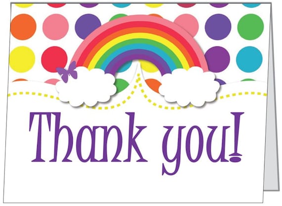 Set Of 10 Rainbow Party Folded Thank You By Partyplanitdesigns 8842