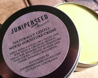 Ecofriendly All Natural Wood Furniture Creme - 4 oz Metal Tin - Great for Old Leather, Hair Sticks, Cutting Boards Too