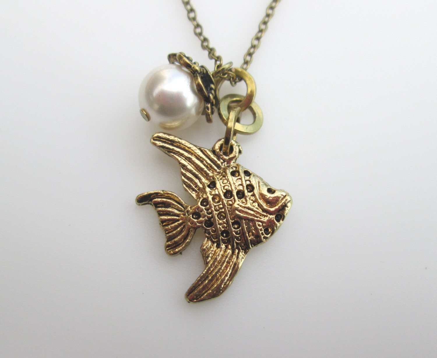 Goldfish Necklace Fish Charm Necklace Antique Gold