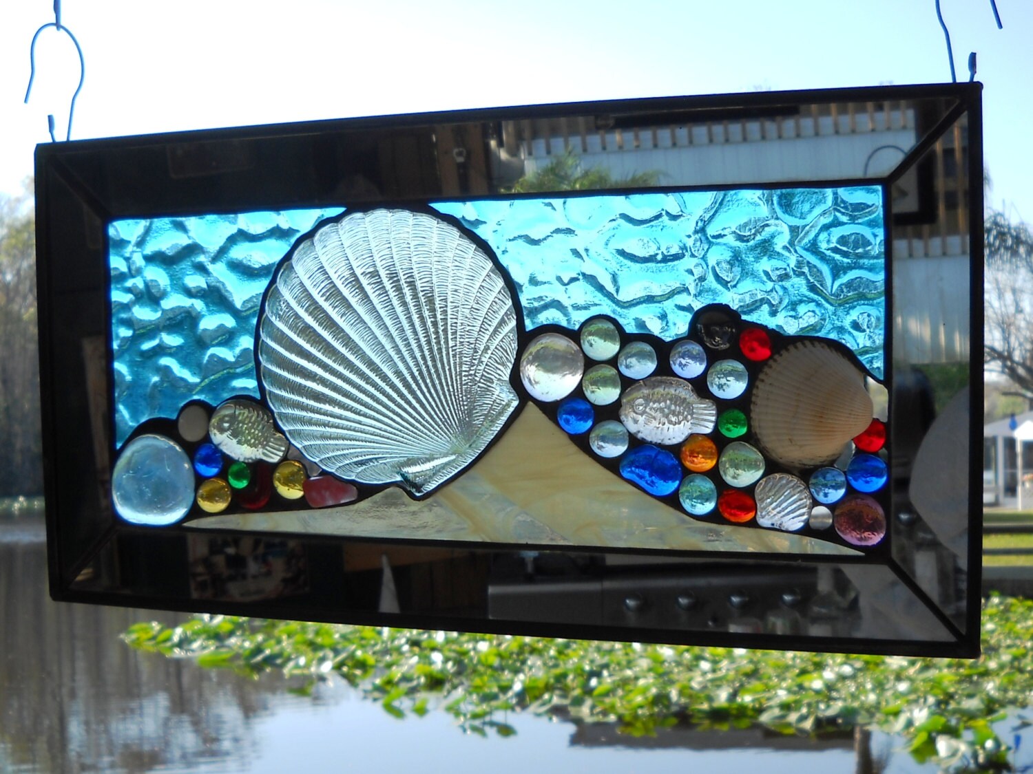 Stained Glass Panel Mixed Media Seashell Suncatcher