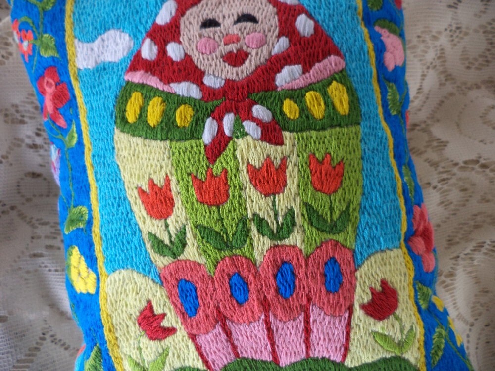 Hand Embroidered Matryoshka Pillow Russian Nesting Dolls