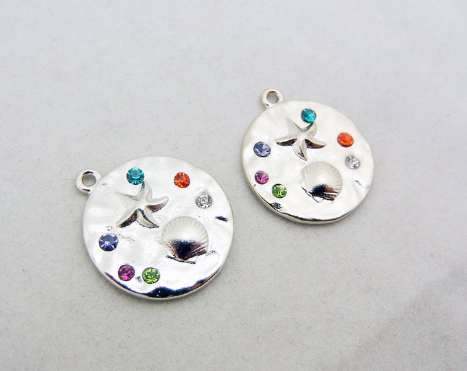 Pair of Marine Charms with Multi Colored Rhinestones Silver-tone