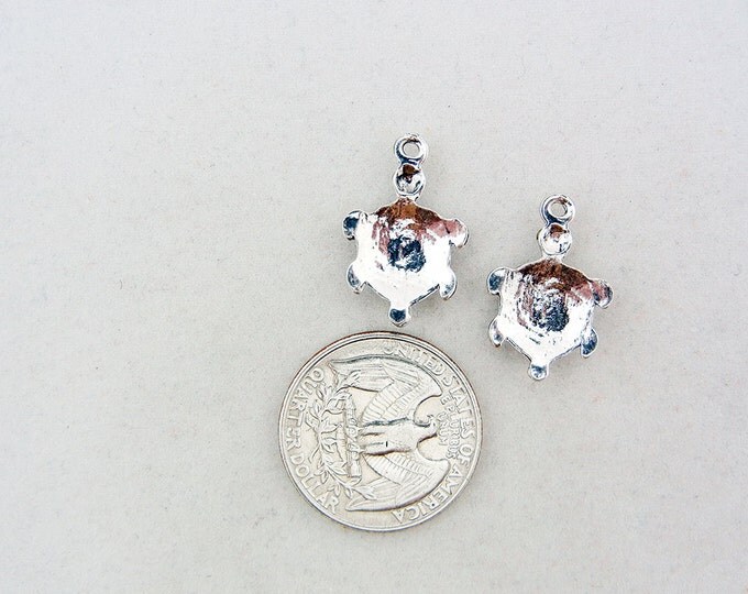 Small Pair of Silver-tone Rhinestone Turtle Charms