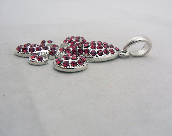 Silver-tone Dark Pink Fuschia Rhinestone Fleur de Lis Pendant