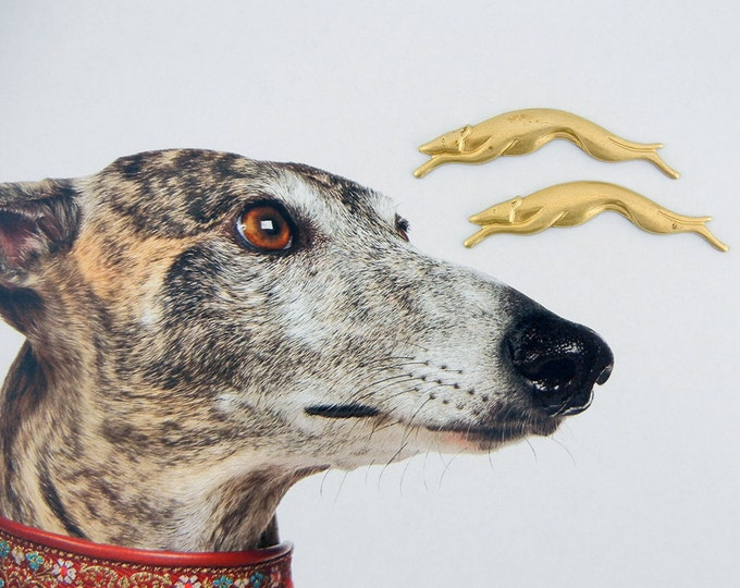 Set of 2 Brass Racing Greyhound Stampings