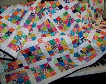 Modern Postage Stamp Quilt/Throw - Designer Prints - Bold Colors