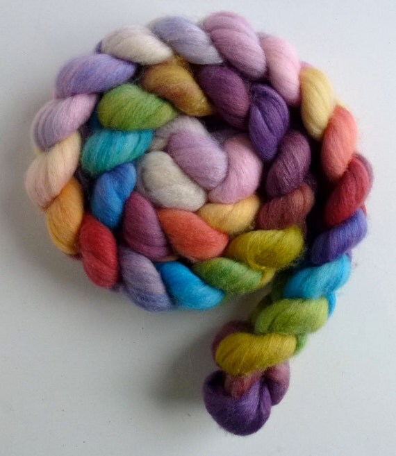 Polwarth/Silk Roving Hand Painted Spinning or Felting Fiber