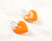 Orange Heart Earrings Valentine Jewelry Enameled Silver Bright Orange Spring Fashion