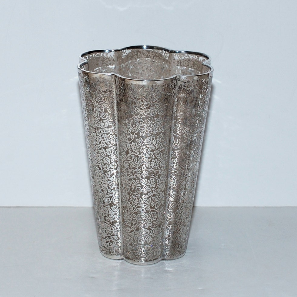 Antique Sterling Silver Overlay Glass Vase