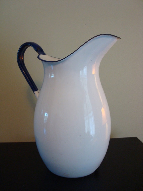 Vintage White Enamel Pitcher 5