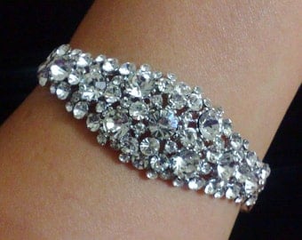 Swarovski Bridal Bracelet, Art Deco Wedding Bracelet, Crystal Cluster Bracelet, Statement Bridal Jewelry, Silver Wedding Jewelry, NECKTIE