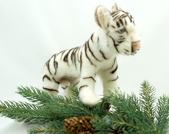 Needle Felted Soft Sculpture Animal White Tiger