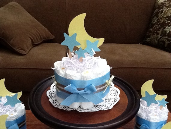 Moon and Stars Whimsical Diaper Cake Baby Shower Centerpiece