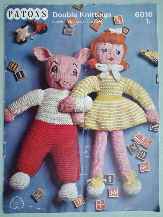 Vintage Knitting Pattern Knitted Soft Toys Dolls 1960s