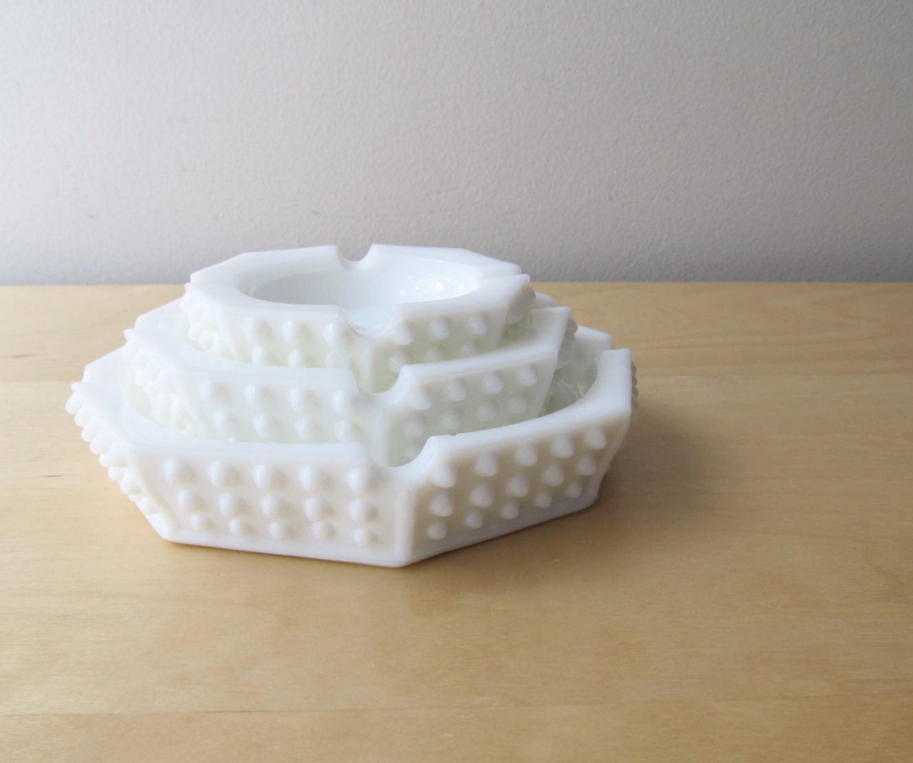 milk glass nesting ashtrays hobnail glass ashtray octagonal
