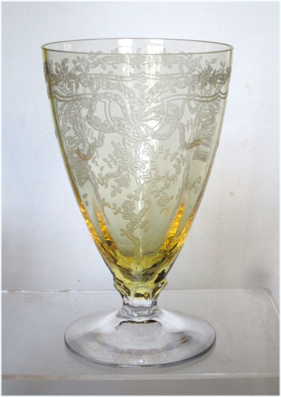 1930s Fostoria Glass June Etch Yellow Glass Water Tumbler