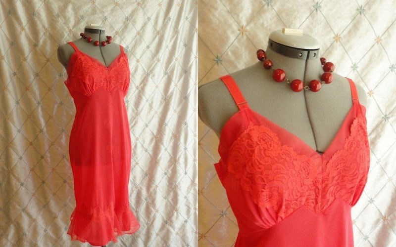50s 60s Lingerie //Vintage 1950s 1960s Coral Red by ChiffonLounge