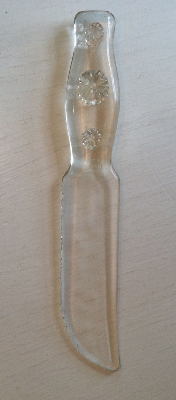 Vintage DURX Glass Fruit / Cake Knife Floral Designed Handle
