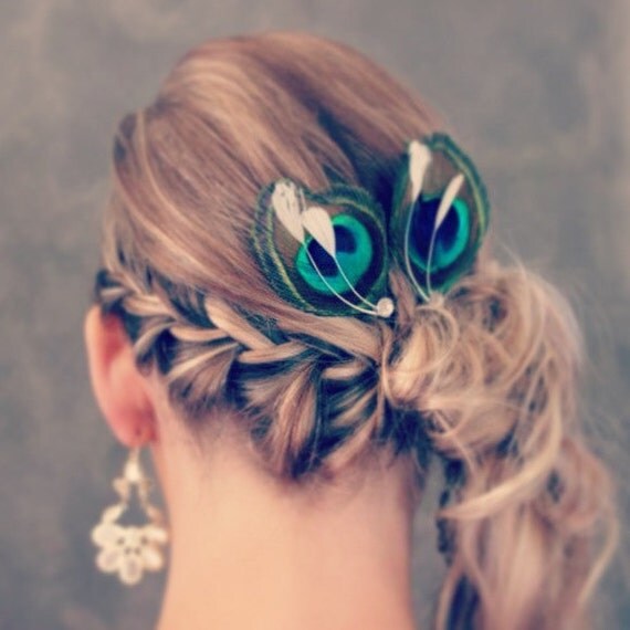 Items similar to Peacock Wedding Hairpieces, Bridesmaid Hairpieces set