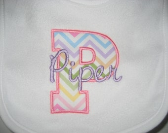 Baby girls monogrammed bib, chevron bib, personalized bib, baby bib, initial bib