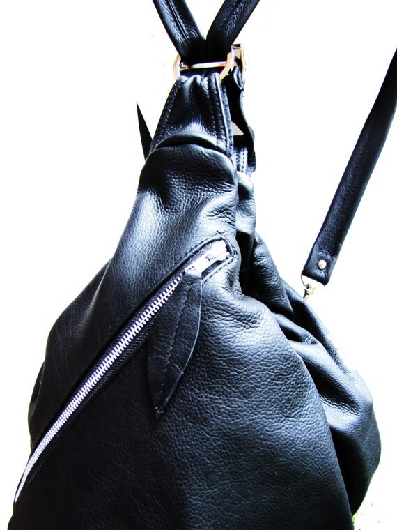 Large Black Leather Backpack Bowling Bag 4 Way Convertible