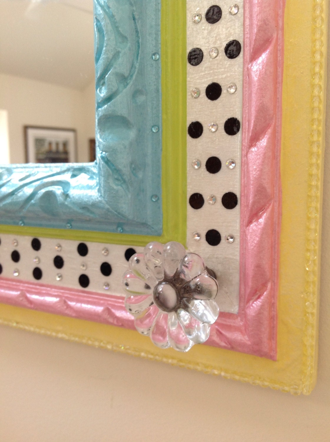 Whimsical Hand Painted Mirror in Pastels