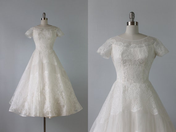 RESERVED Tea Length Wedding Dress / 1950s Wedding Dress / 50s
