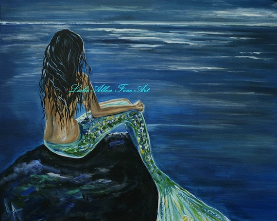 mermaid painting mermaids ocean siren fantasy enchanted fine magical paint child seascape decor