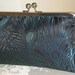 Peacock Feather Clutch/Purse/Bag..Silk Brocade..Black/Blue/Torquoise..Bridal/Wedding Wrap available..Free Monogram