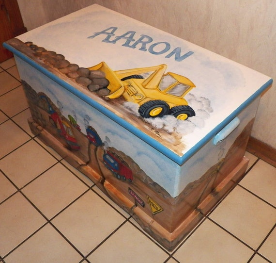 Personalized Construction Toy Box kids furniture wooden toy