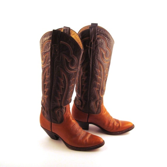Cowboy Boots Vintage 1970s Stacked Heel Riding Larry Mahan