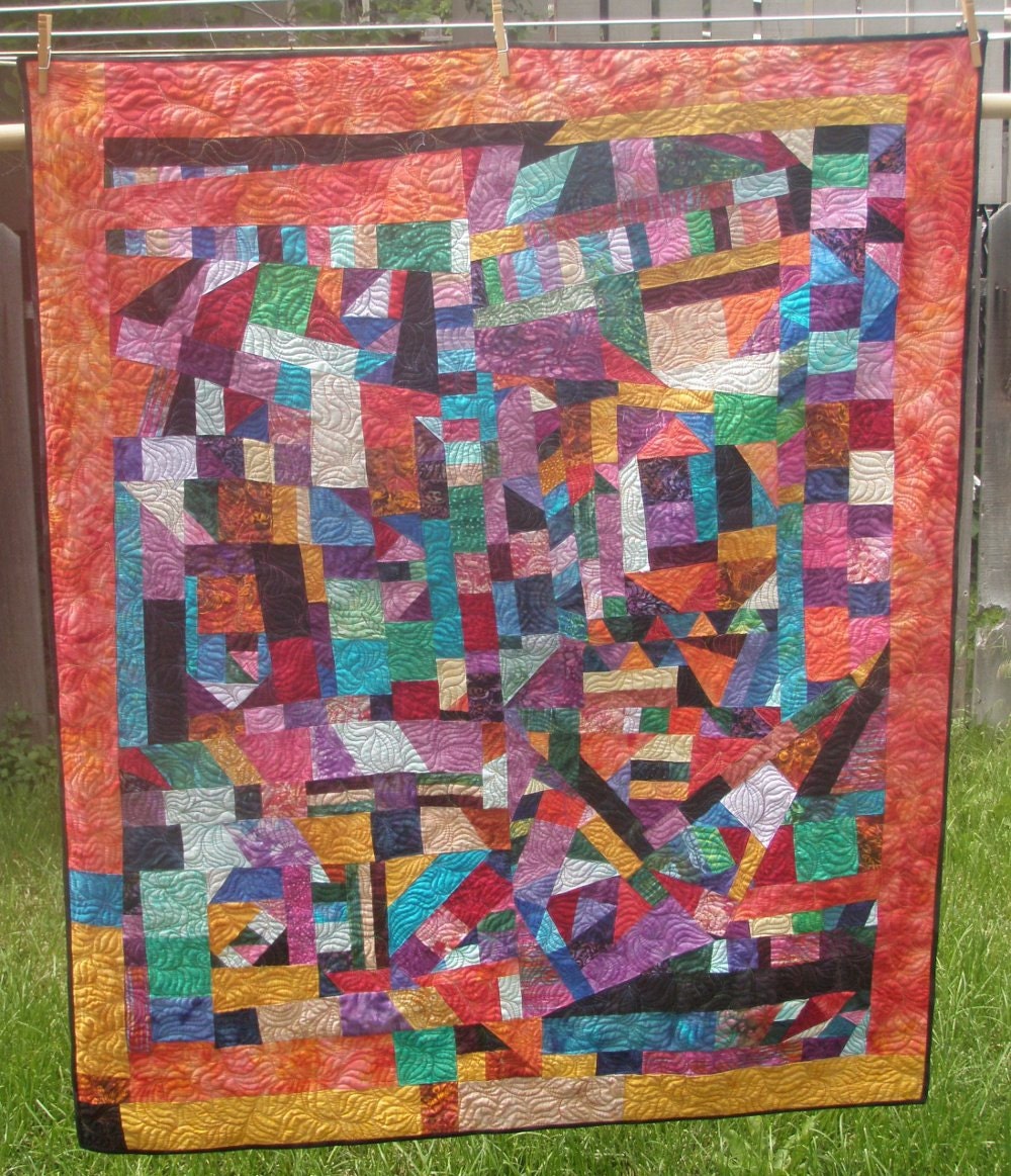 Crazy Modern art quilt abstract patchwork wall hanging Quilter