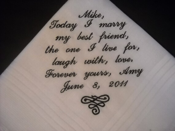 Wedding Hankie Handkerchief Poem Today I marry my best friend