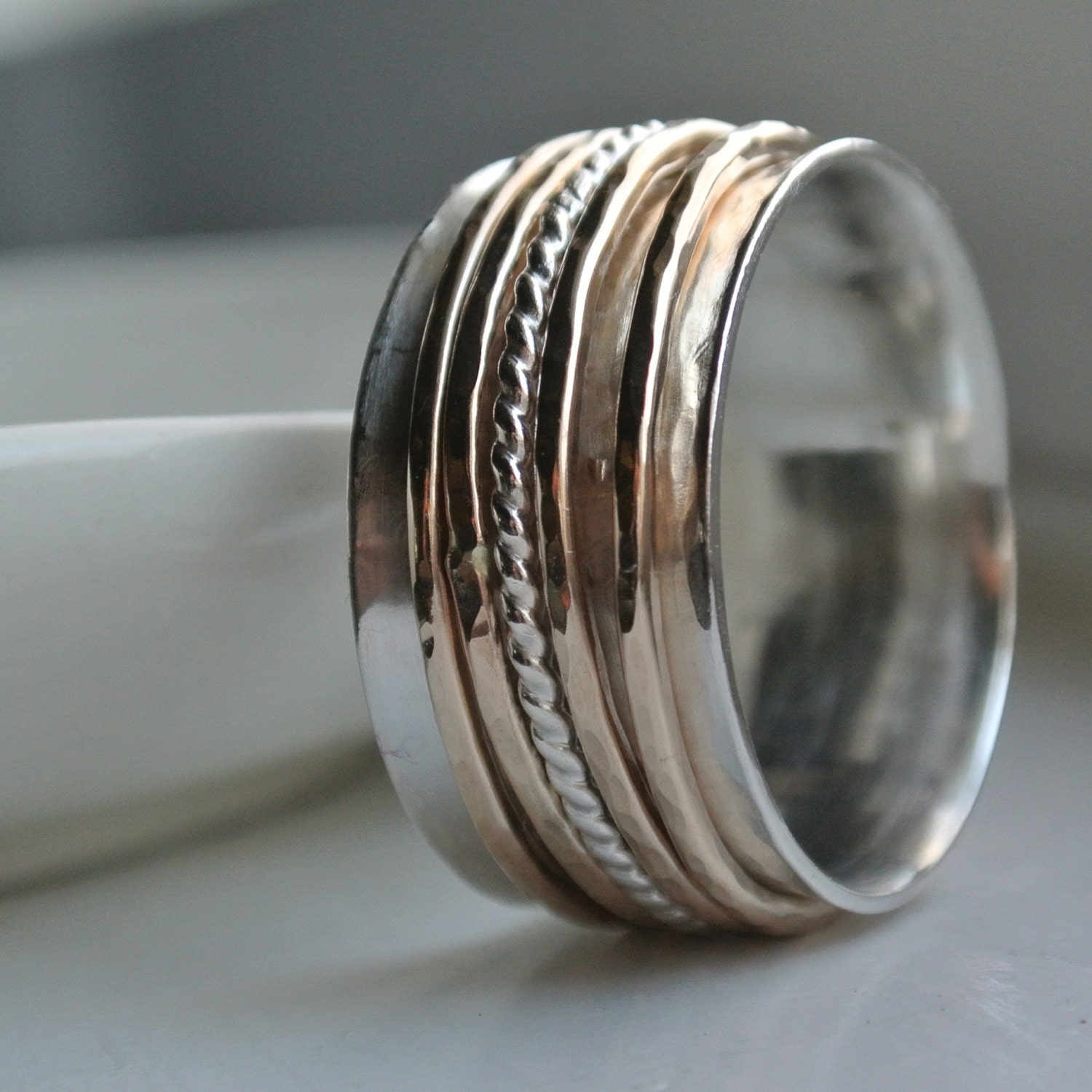 Sterling Silver and Gold Filled Ring Spinner Ring Mixed
