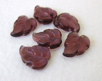 Vintage Glass Cabochon Amethyst Leaves Purple 10x8mm gcb0794 (8)
